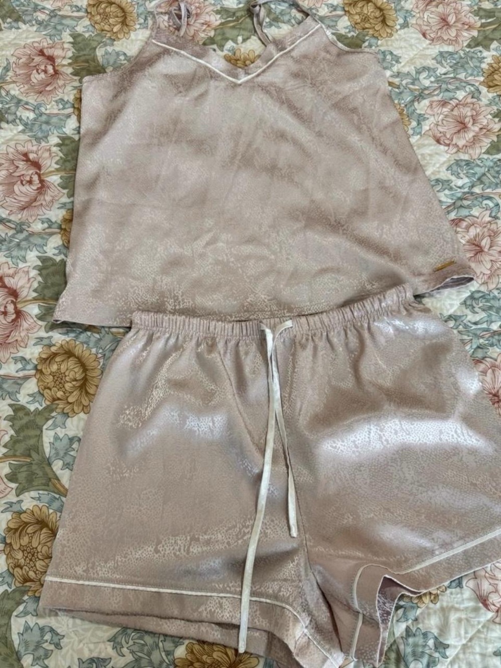 BCBGMaxAzria Shimmery Taupe Satin-Look Cami & Short Set